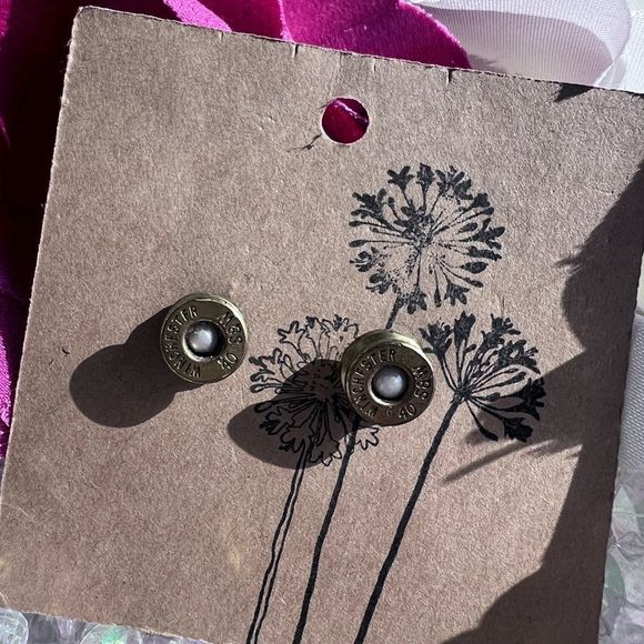 Rich McCoy Unique Handmade Upcycled Brass Bullet
Casing Earrings Pearl Jeweled - Picture 1 of 4